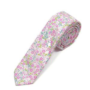 STAG Pink Calico Floral Print Men's Cotton Skinny Neck Tie